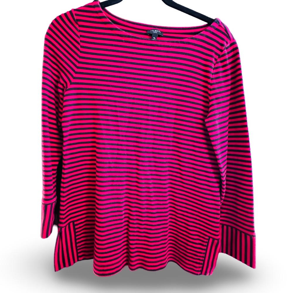 Talbots Red and Black Striped Pullover Top Size MP